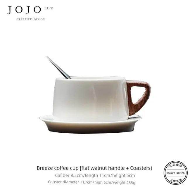 Sleek Ceramic Coffee Cup Set with Wooden Handle for Elegance - Estalios