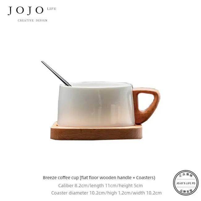 Sleek Ceramic Coffee Cup Set with Wooden Handle for Elegance - Estalios