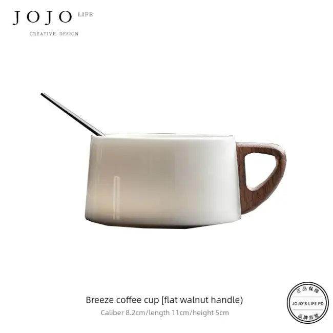Sleek Ceramic Coffee Cup Set with Wooden Handle for Elegance - Estalios