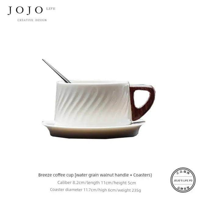 Sleek Ceramic Coffee Cup Set with Wooden Handle for Elegance - Estalios