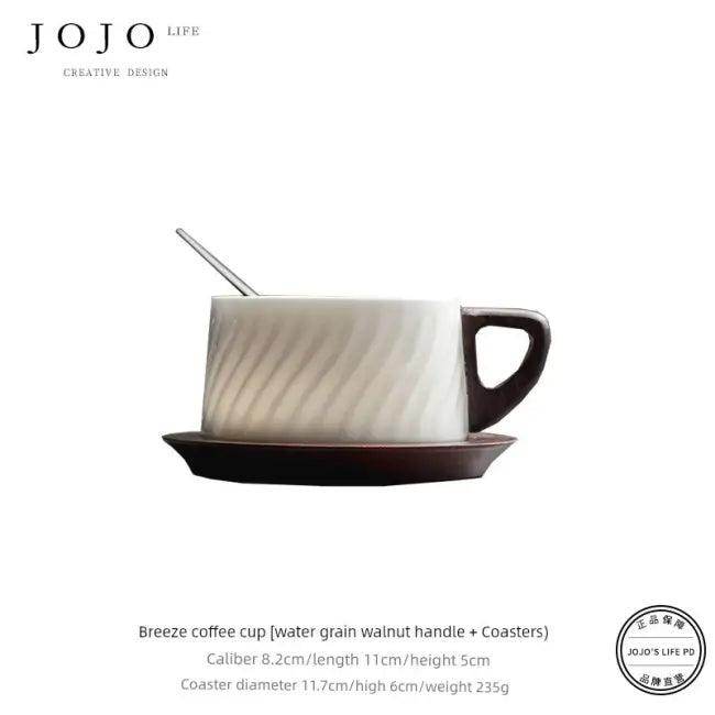 Sleek Ceramic Coffee Cup Set with Wooden Handle for Elegance - Estalios