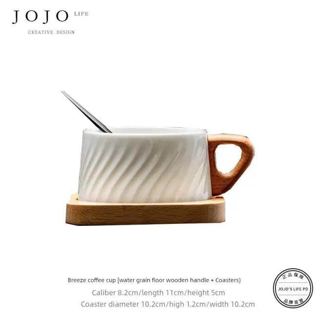 Sleek Ceramic Coffee Cup Set with Wooden Handle for Elegance - Estalios