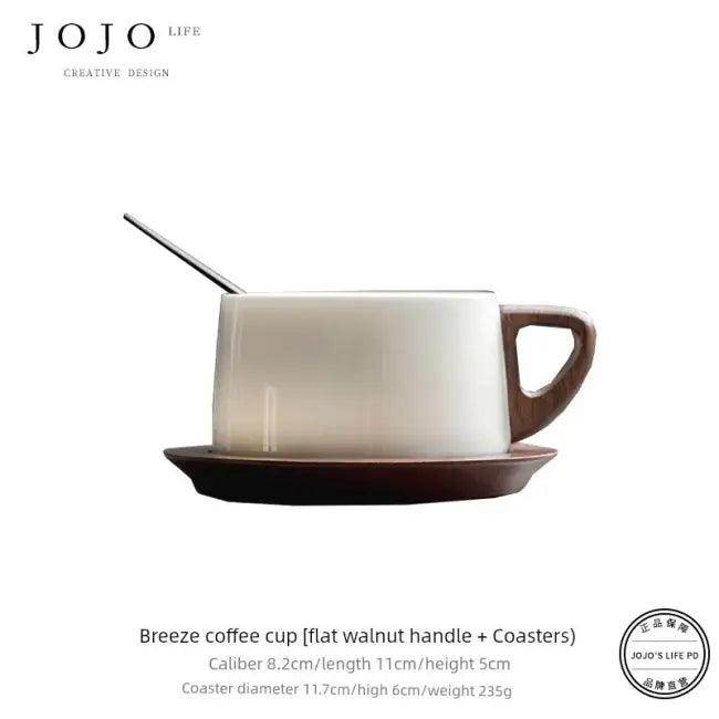 Sleek Ceramic Coffee Cup Set with Wooden Handle for Elegance - Estalios