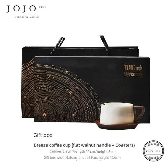 Sleek Ceramic Coffee Cup Set with Wooden Handle for Elegance - Estalios