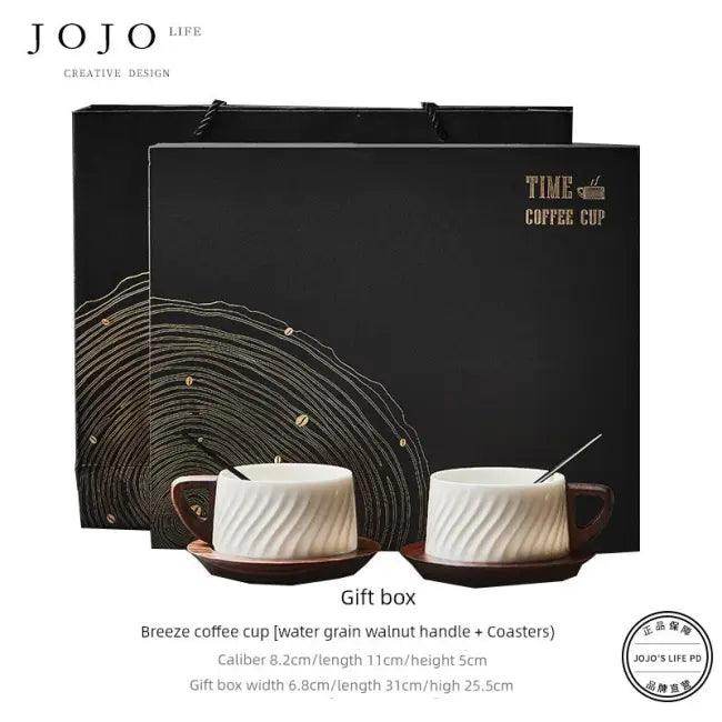 Sleek Ceramic Coffee Cup Set with Wooden Handle for Elegance - Estalios