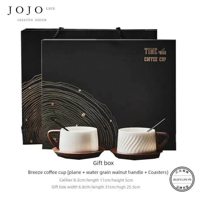 Sleek Ceramic Coffee Cup Set with Wooden Handle for Elegance - Estalios