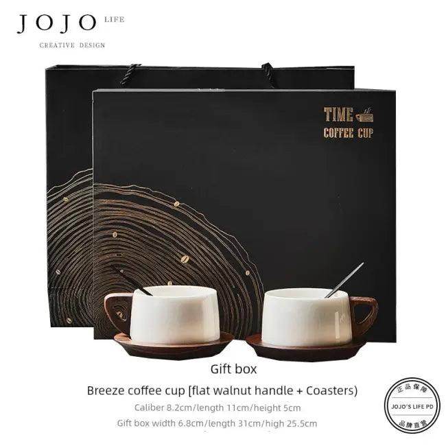 Sleek Ceramic Coffee Cup Set with Wooden Handle for Elegance - Estalios