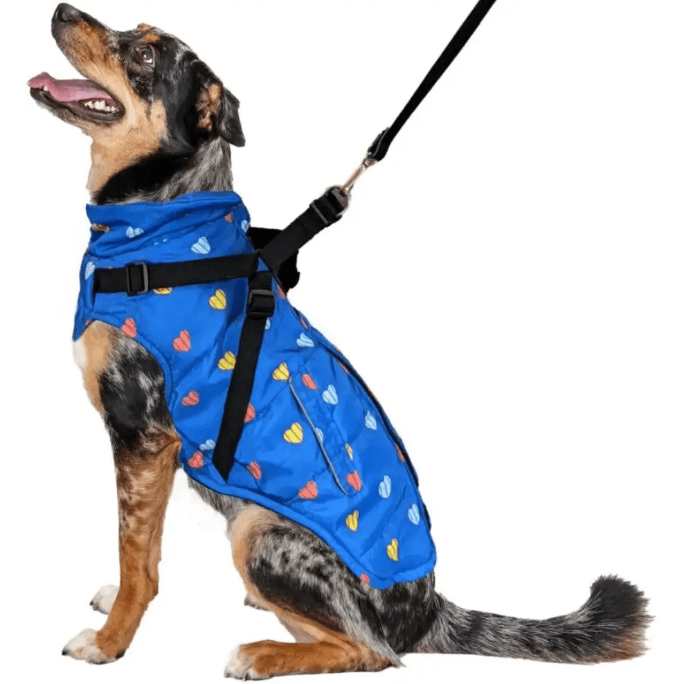 Fashion Pet Puffy Heart Harness Coat Blue for Large Dogs - Estalios