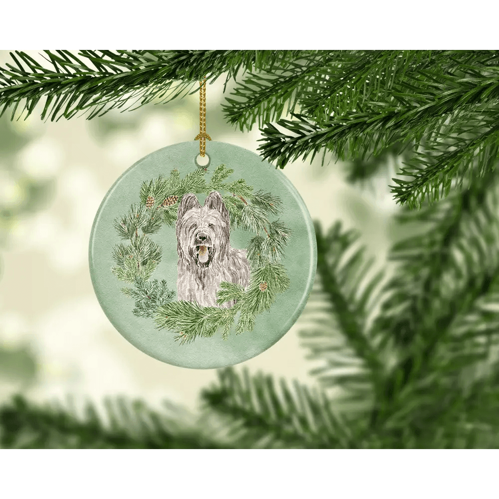 Festive Canine Joy White Ceramic Xmas Ornament - Estalios