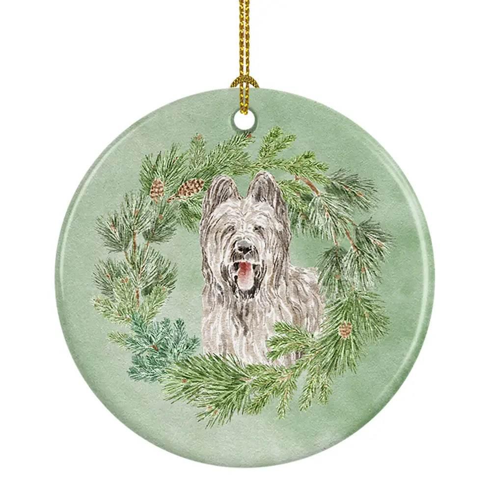 Festive Canine Joy White Ceramic Xmas Ornament - Estalios