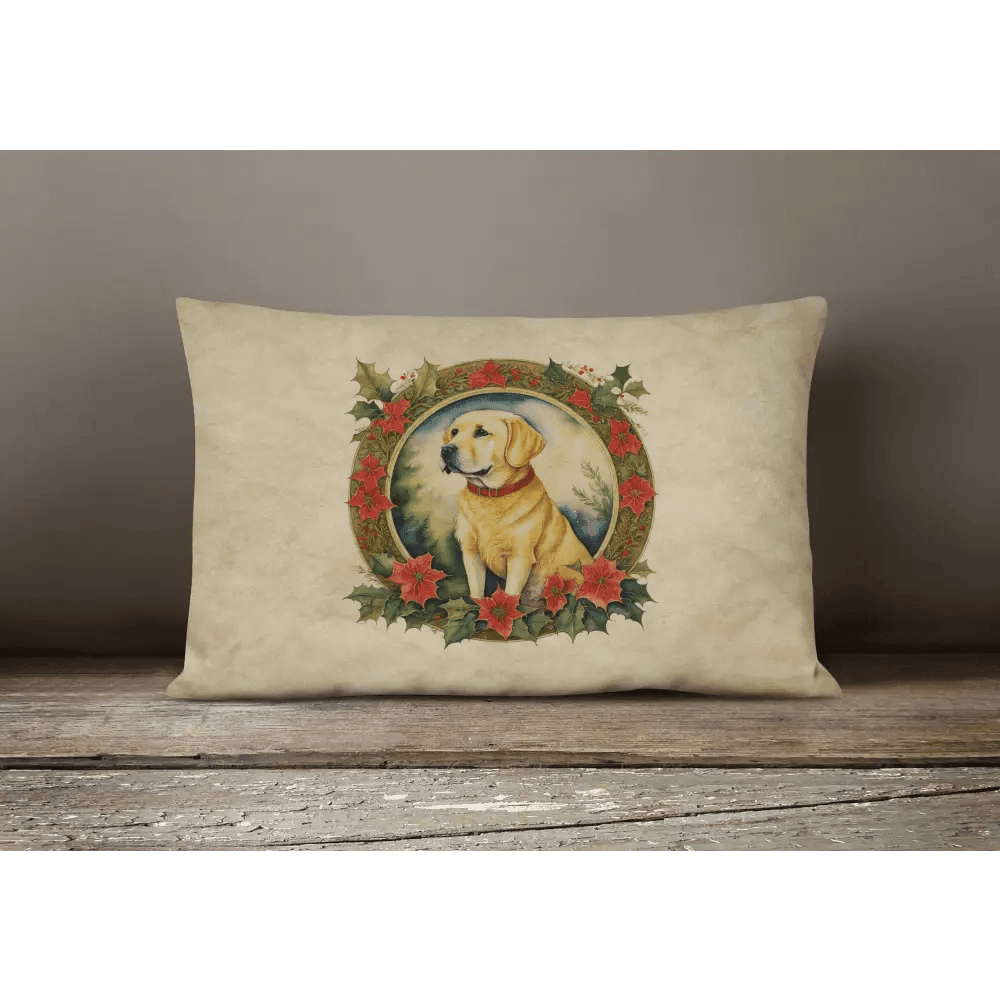 Festive White Bench with Holiday Dog Pillows - Estalios