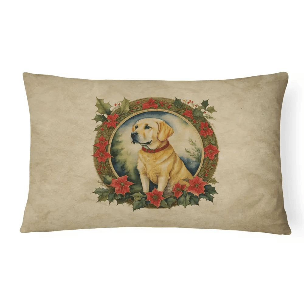 Festive White Bench with Holiday Dog Pillows - Estalios