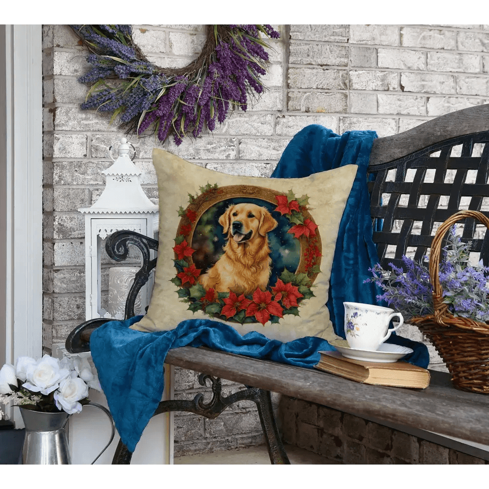 Festive Wicker Patio Magic with Adorable Golden Christmas Pillows - Estalios