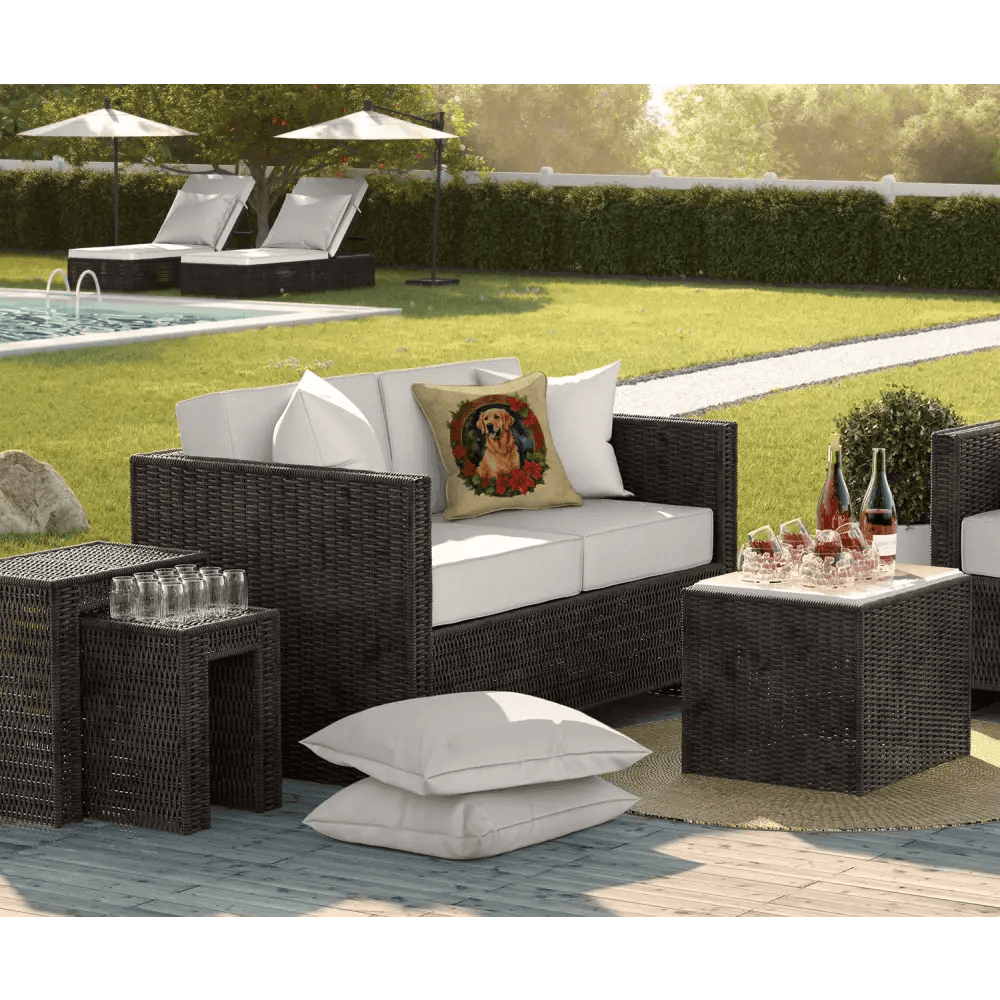 Festive Wicker Patio Magic with Adorable Golden Christmas Pillows - Estalios