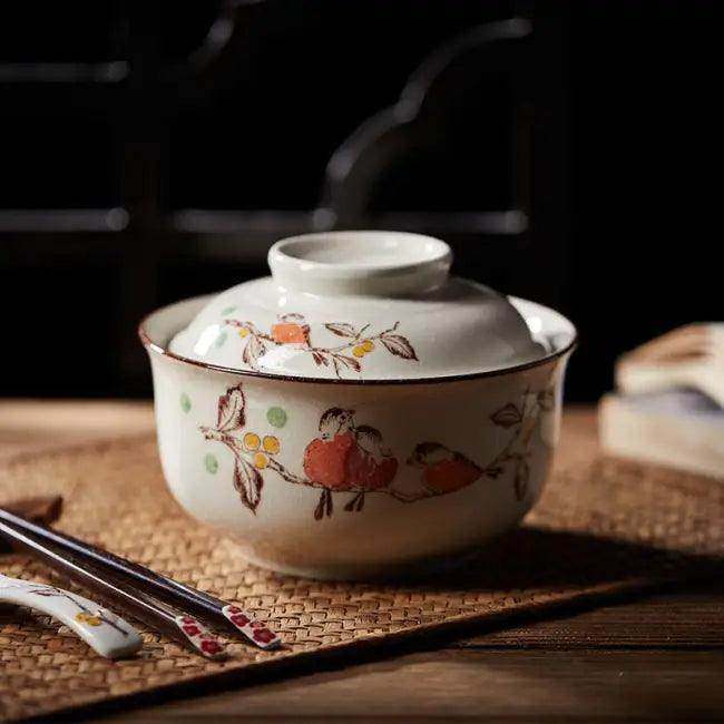 Enchanting Floral Ceramic Bowl with Artistic Lid for Home Decor - Estalios