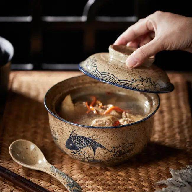 Enchanting Floral Ceramic Bowl with Artistic Lid for Home Decor - Estalios