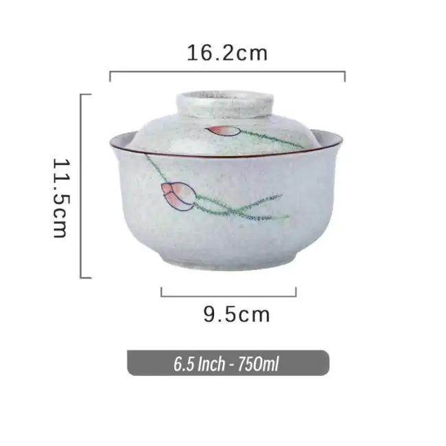 Enchanting Floral Ceramic Bowl with Artistic Lid for Home Decor - Estalios