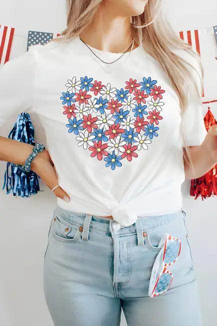 Floral Heart White Tee for Bold Everyday Style - Estalios