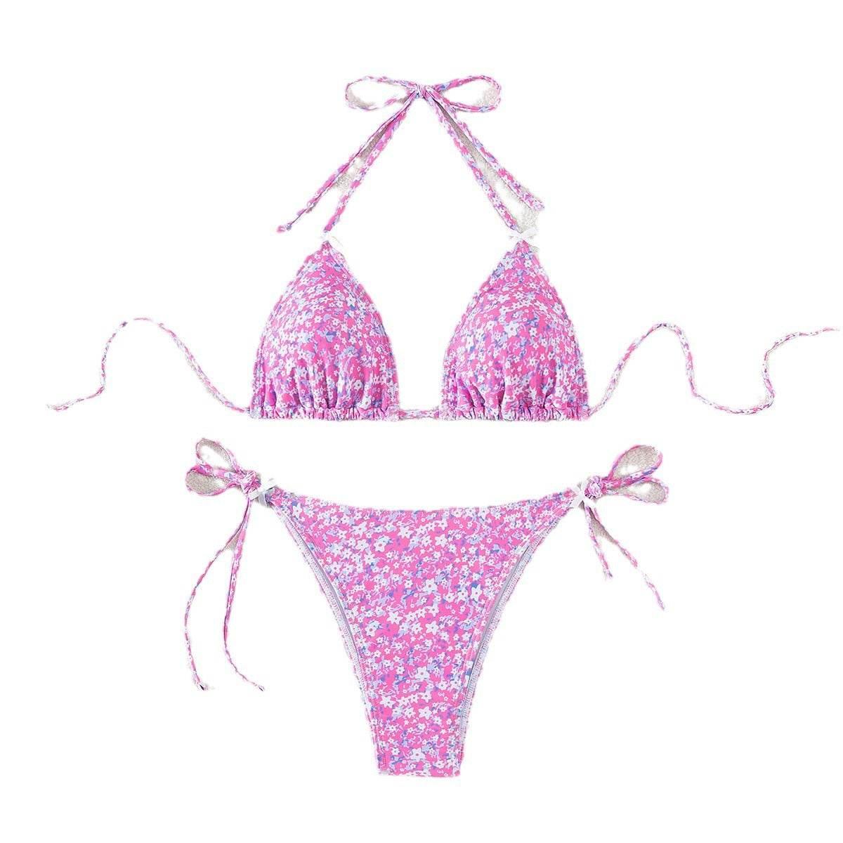 Floral Triangle Cup Lace Up Sexy Bikini Swimsuit for Women - Estalios