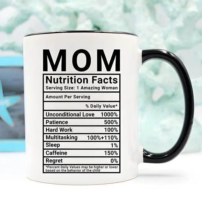 Funny Mom Nutrition Facts Coffee Mug for Laughter Boost - Estalios