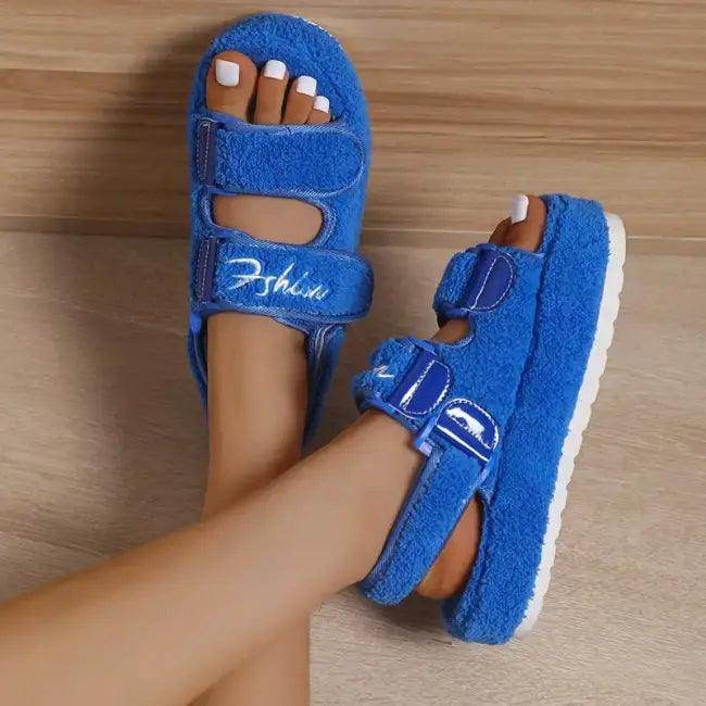 Cozy Fuzzy Platform Sandals in Vibrant Colors - Estalios