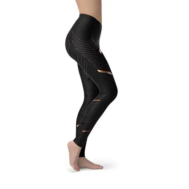 Stylish Geometric Black Leggings with Stripes for Women - Estalios