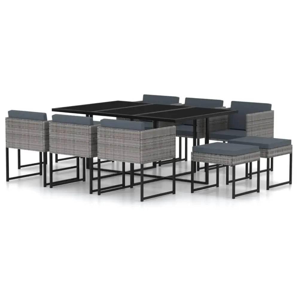 vidaXL Garden Dining Set Grey Poly Rattan, Tempered Glass, Steel 10-Person - Estalios