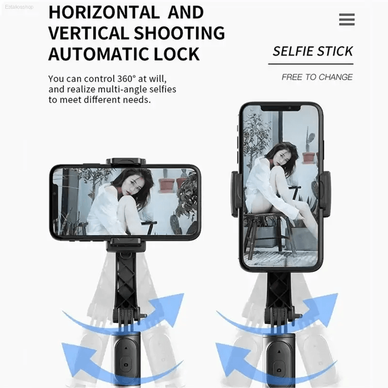 Gimbal Stabilizer Selfie Stick Black With Bluetooth Shutter - Estalios