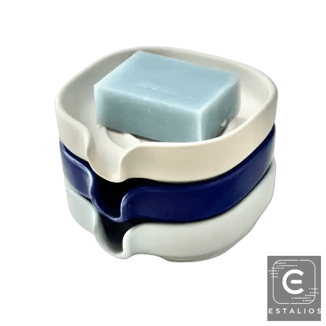 Glossy Celadon Blue Self-Draining Porcelain Soap Dish - Estalios