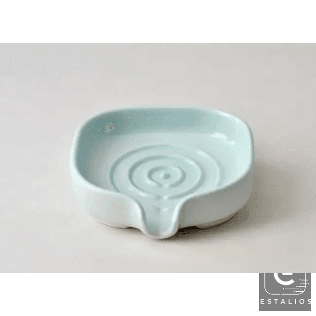 Glossy Celadon Blue Self-Draining Porcelain Soap Dish - Estalios