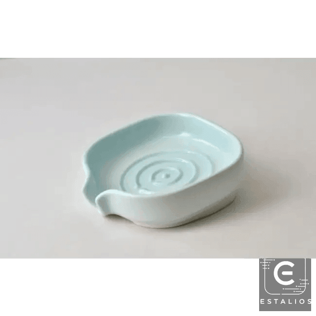 Glossy Celadon Blue Self-Draining Porcelain Soap Dish - Estalios
