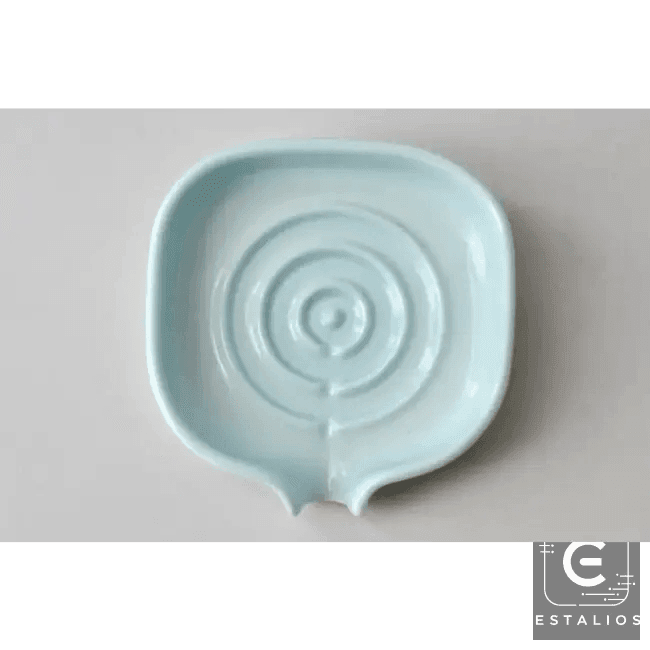 Glossy Celadon Blue Self-Draining Porcelain Soap Dish - Estalios