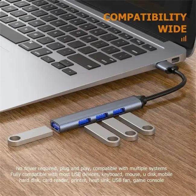 Gray Aluminum Alloy Hub Expander with Four Ports for OTG Devices - Estalios