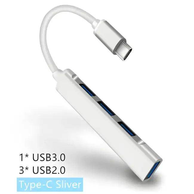 Gray Aluminum Alloy Hub Expander with Four Ports for OTG Devices - Estalios