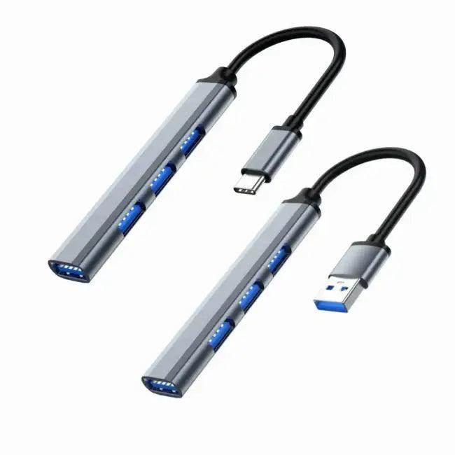 Gray Aluminum Alloy Hub Expander with Four Ports for OTG Devices - Estalios