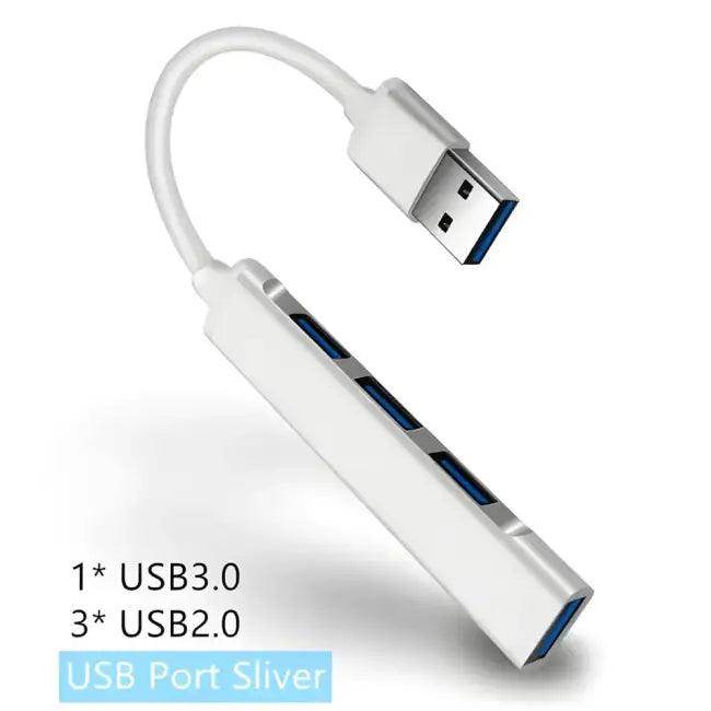 Gray Aluminum Alloy Hub Expander with Four Ports for OTG Devices - Estalios