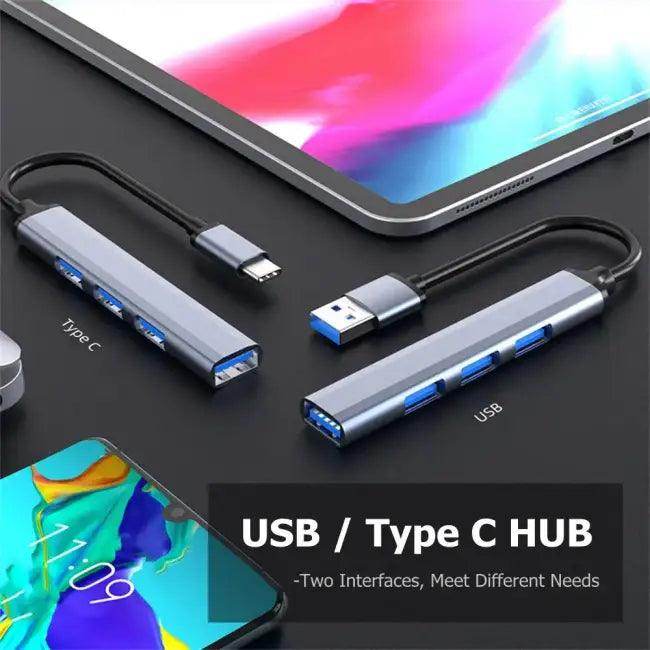 Gray Aluminum Alloy Hub Expander with Four Ports for OTG Devices - Estalios