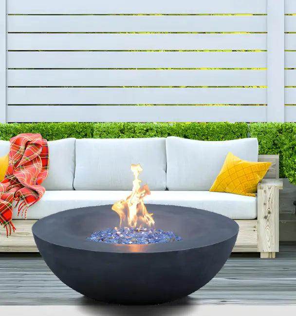 Stylish Gray Concrete Propane Fire Pit with Blue Glass - Estalios