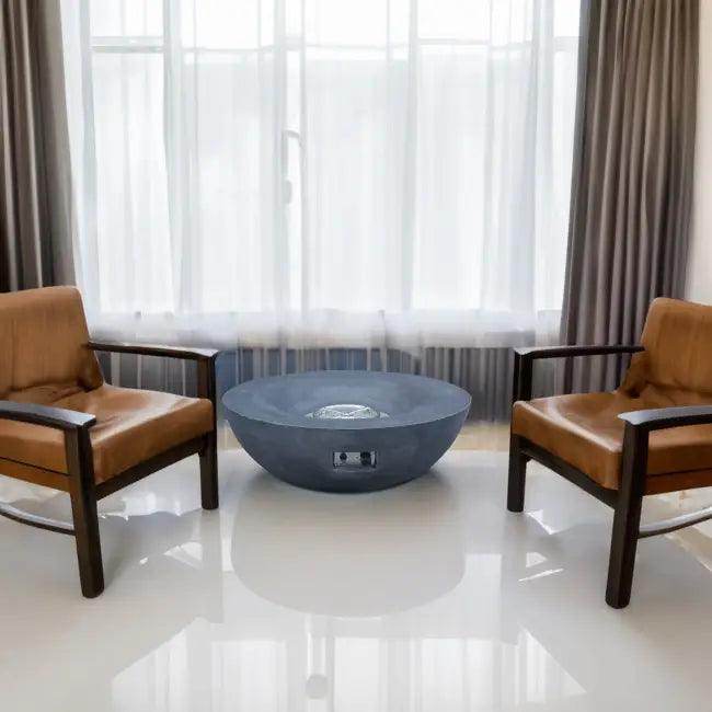 Stylish Gray Concrete Propane Fire Pit with Blue Glass - Estalios