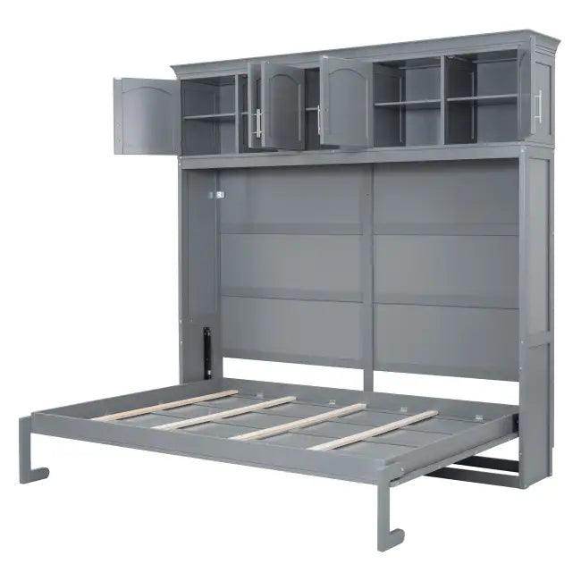 Gray Murphy Bed with Upper Cabinets for Space Saving - Estalios