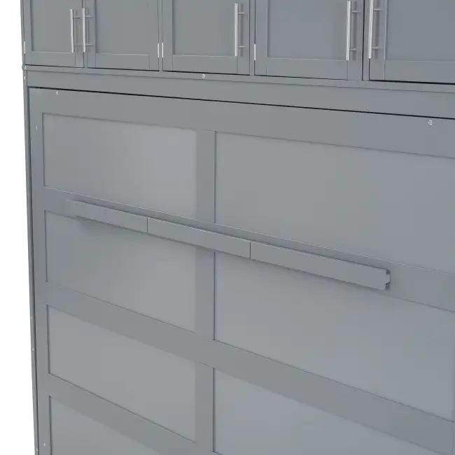 Gray Murphy Bed with Upper Cabinets for Space Saving - Estalios