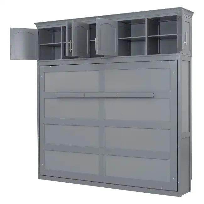 Gray Murphy Bed with Upper Cabinets for Space Saving - Estalios