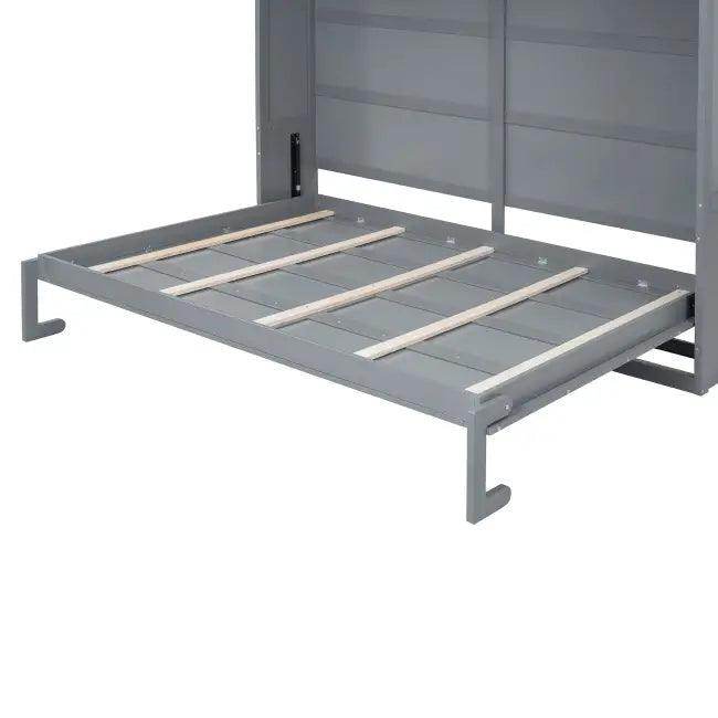 Gray Murphy Bed with Upper Cabinets for Space Saving - Estalios