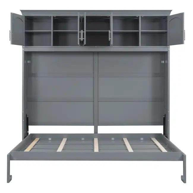 Gray Murphy Bed with Upper Cabinets for Space Saving - Estalios