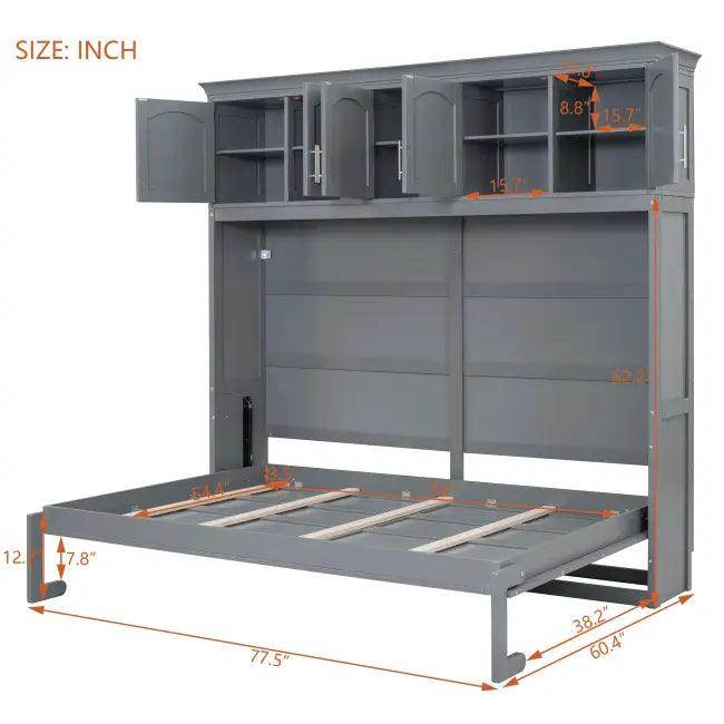 Gray Murphy Bed with Upper Cabinets for Space Saving - Estalios