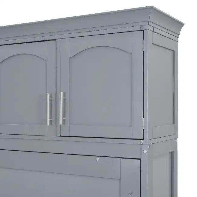 Gray Murphy Bed with Upper Cabinets for Space Saving - Estalios