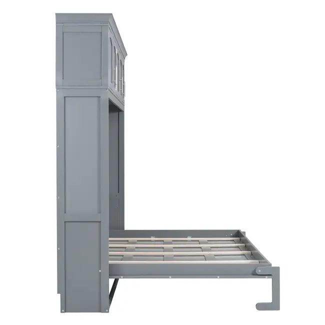 Gray Murphy Bed with Upper Cabinets for Space Saving - Estalios