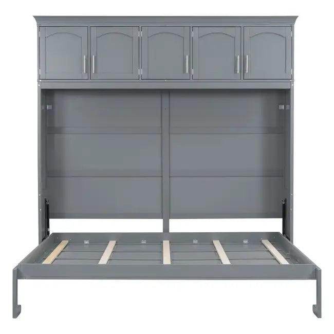 Gray Murphy Bed with Upper Cabinets for Space Saving - Estalios