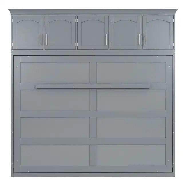 Gray Murphy Bed with Upper Cabinets for Space Saving - Estalios