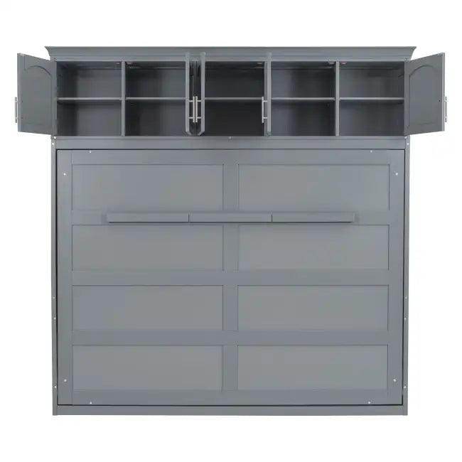 Gray Murphy Bed with Upper Cabinets for Space Saving - Estalios